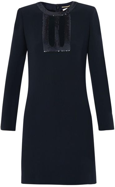 Saint Laurent Dotty Mesh and Crepe Shift Dress in Blue (black) | Lyst