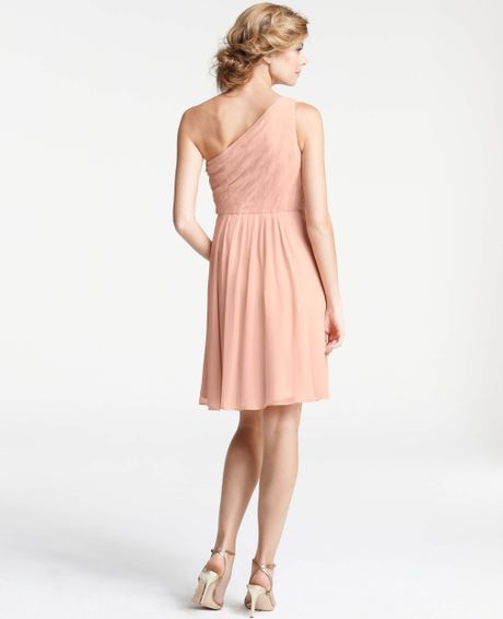 Ann Taylor Silk Georgette Pleated One Shoulder Bridesmaid Dress in Beige (Pink Tendre) | Lyst