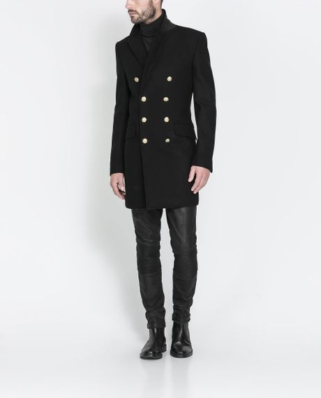Zara Overcoat with Golden Button in Black for Men