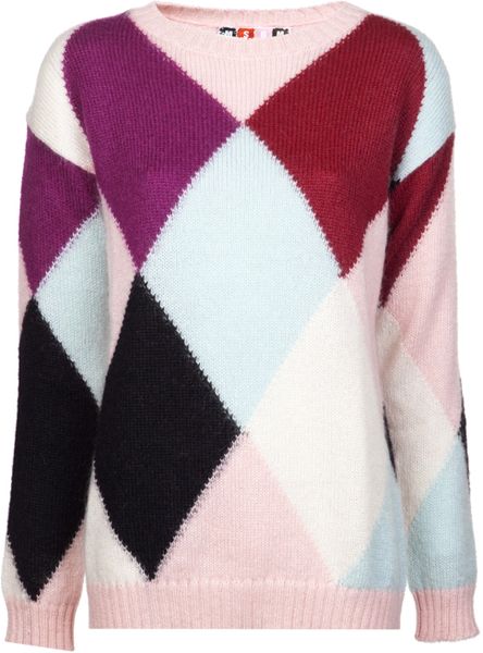 Msgm Diamond Patterned Sweater in Pink | Lyst