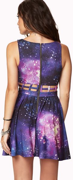 Forever 21 Fit Flare Cosmic Cage Dress in Purple (Blackpurple)