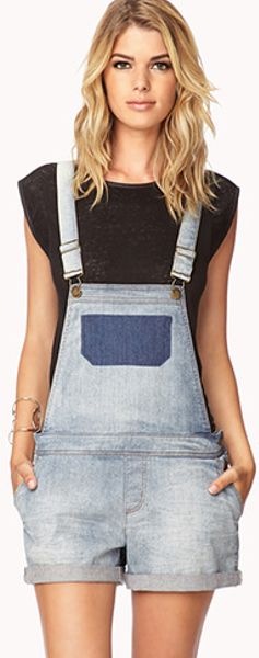 Forever Life In Progress Overall Shorts In Blue Light Denim Lyst