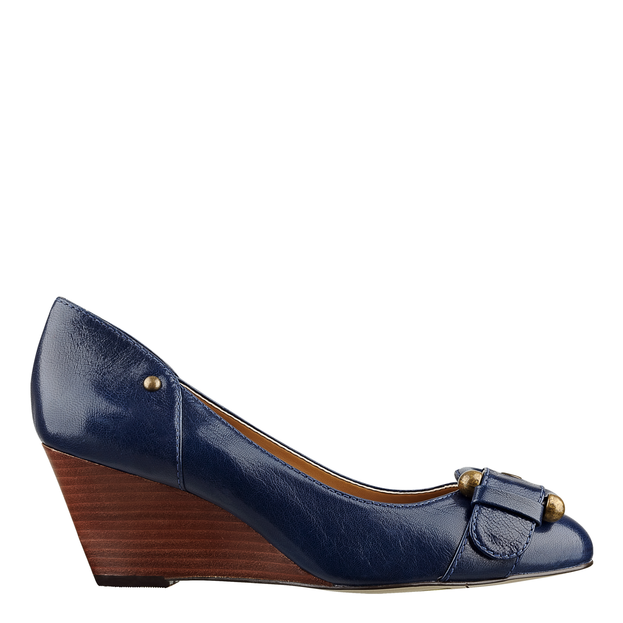 navy leather wedge