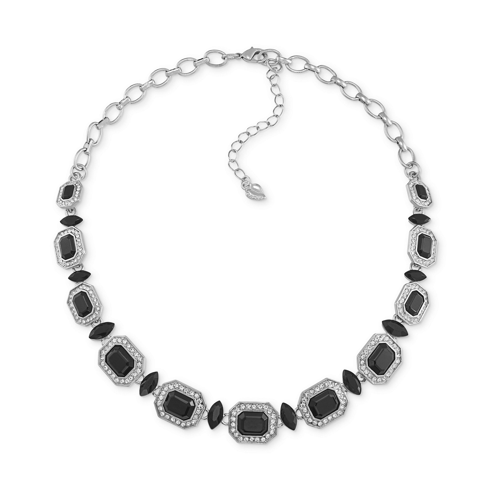 Carolee Silver Tone Jet Stone Emeraldcut Collar Necklace in Silver (No