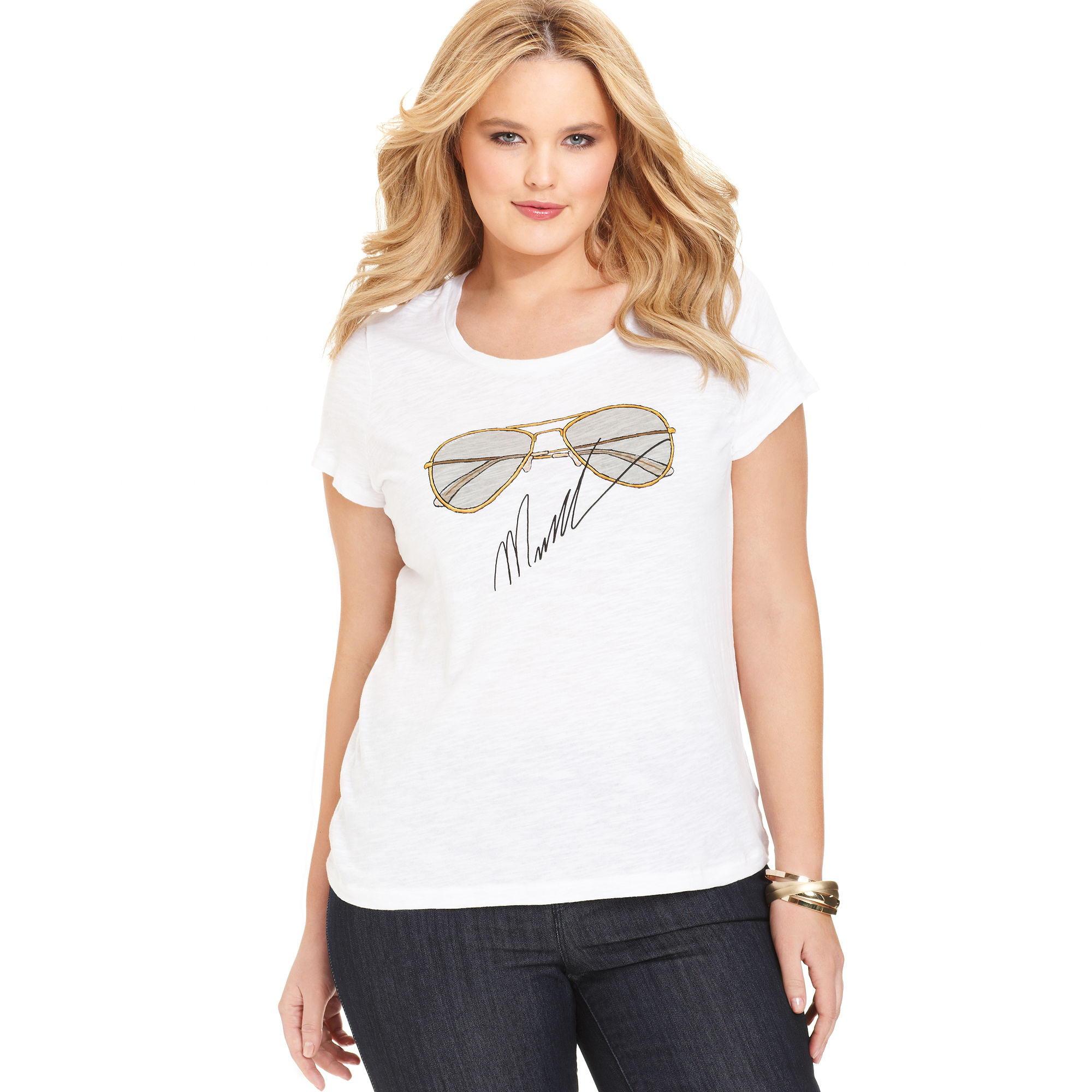 Michael Kors Cap Sleeve Sunglasses Print Tee in White Lyst