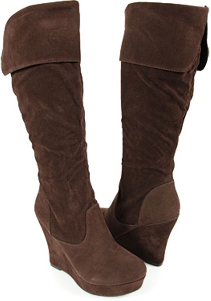 Forever 21 Suedette Wedge Boots in Brown (DARK BROWN)