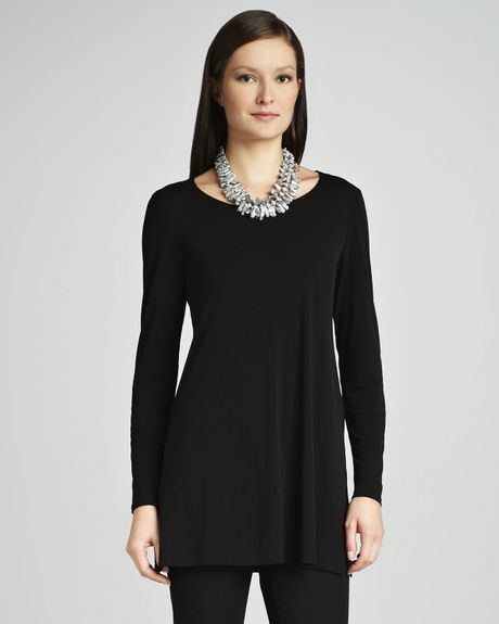 Eileen Fisher Silk Jersey Longsleeve Tunic In Black Lyst