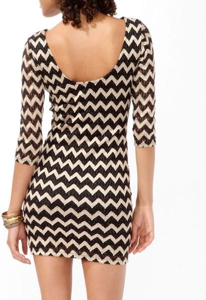 Forever 21 Metallic Zigzag Bodycon Dress in White (Blacktaupe)