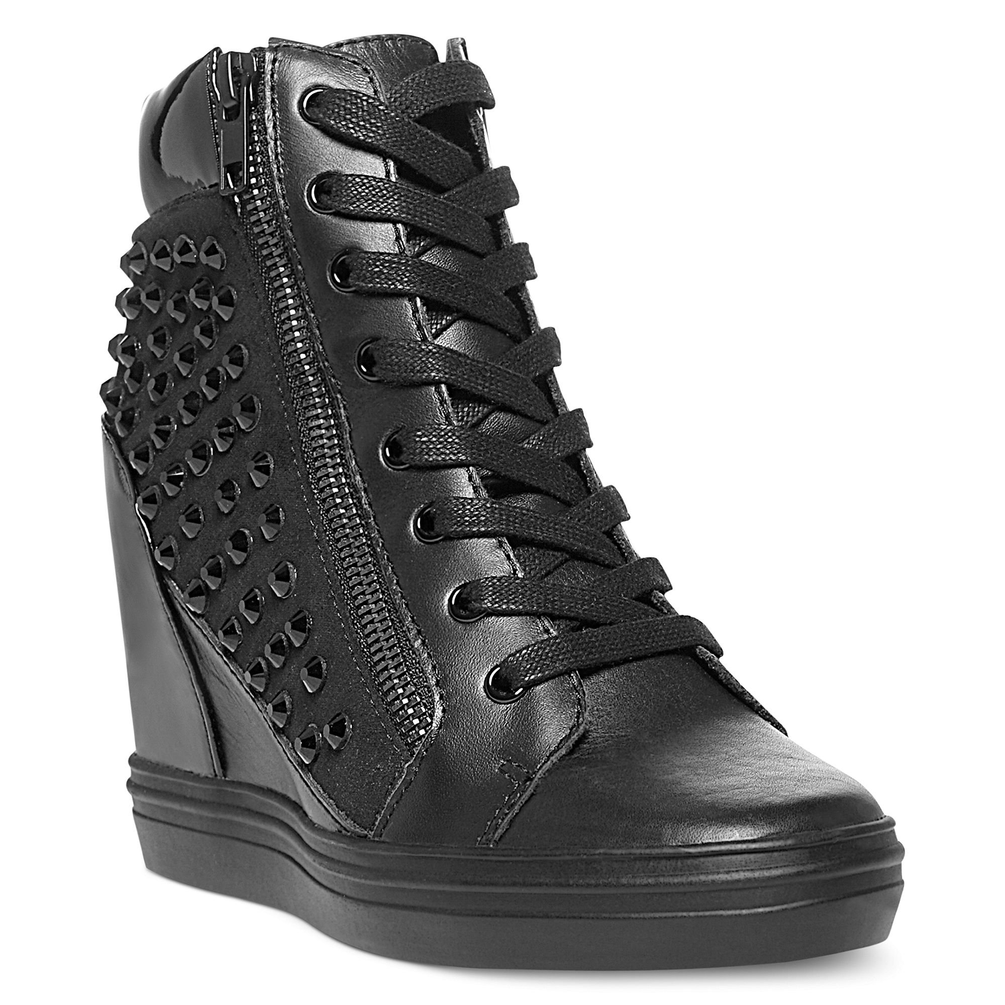 Steve Madden Zipps Wedge Sneakers in Black (White) | Lyst