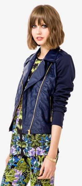 Forever 21 Quilted Faux Leather Moto Jacket in Blue (NAVY) | Lyst