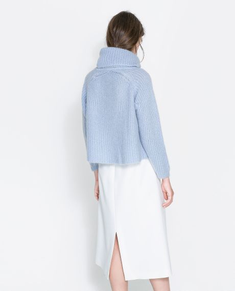 Zara Cowl Neck Ribknit Sweater in Blue (Sky blue) | Lyst