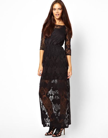 River Island Chelsea Girl 34 Sleeve Lace Maxi Dress in Black