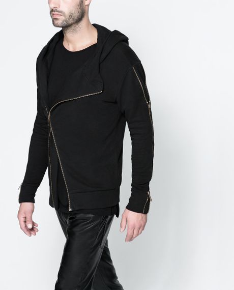 Zara Sweatshirt with Zip Sleeves in Black for Men | Lyst