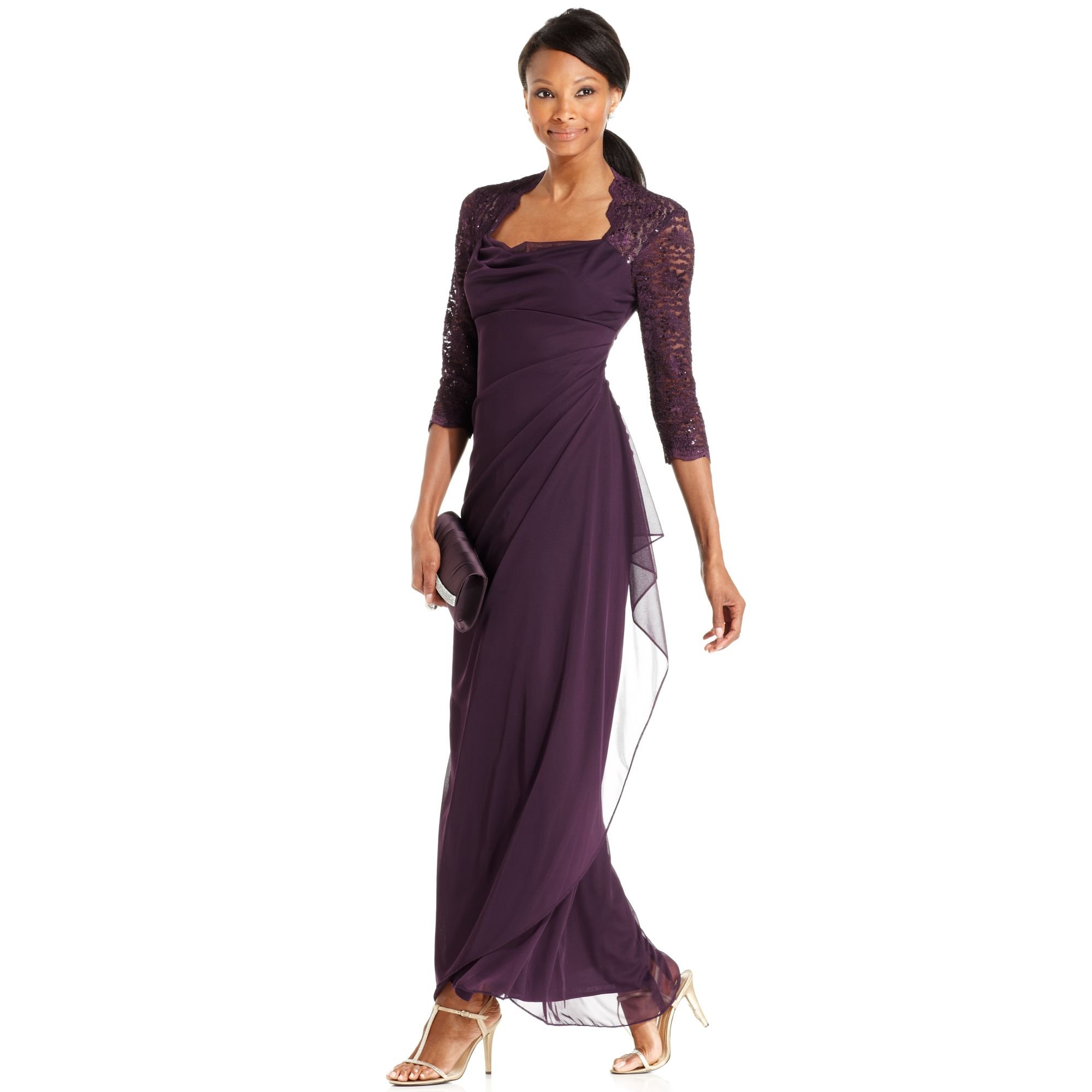Xscape Xscape Petite Dress Threequartersleeve Sequin Lace Draped Gown ...