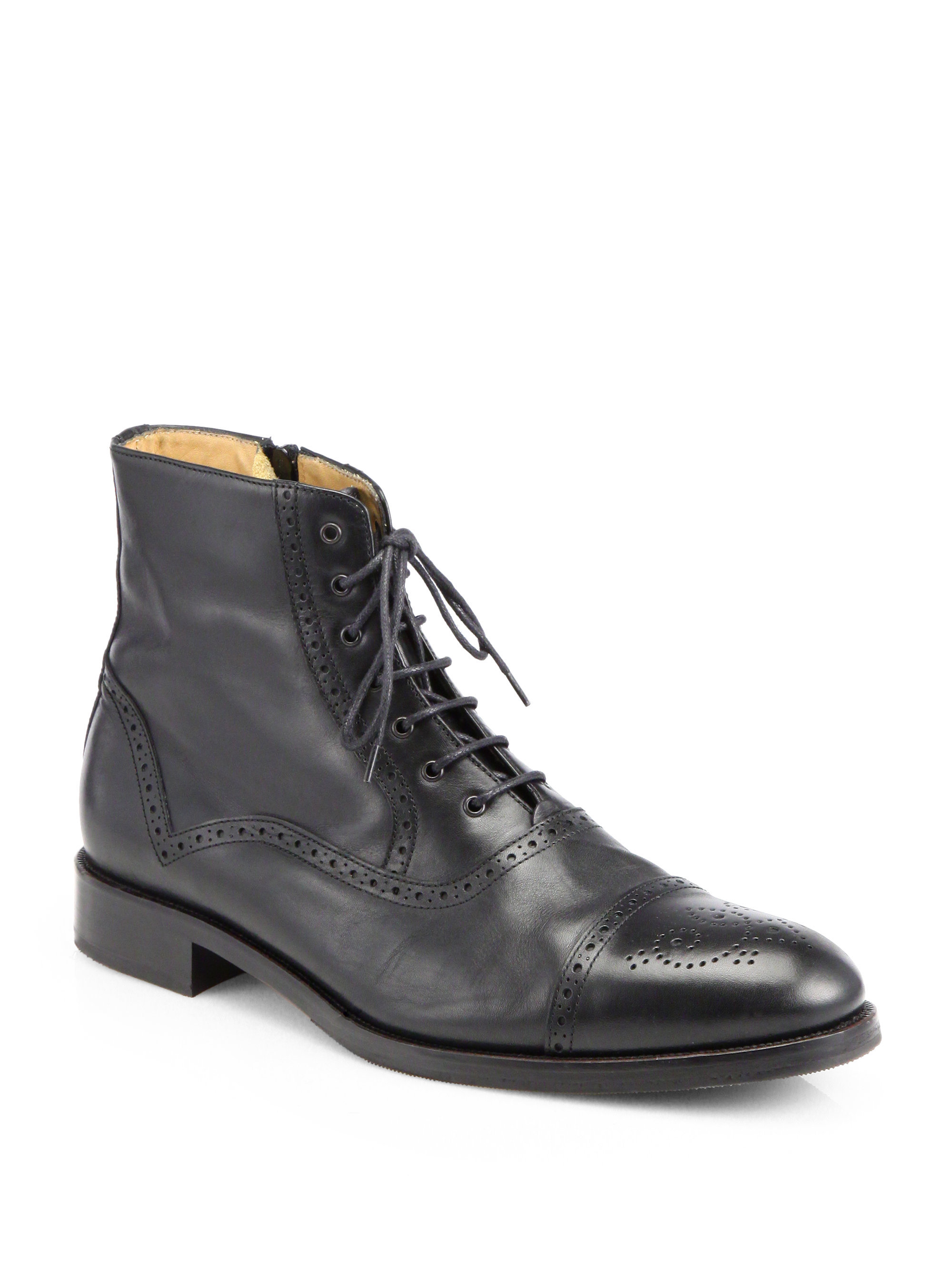 Saks Fifth Avenue Tristan Captoe Laceup Boots in Black for Men | Lyst