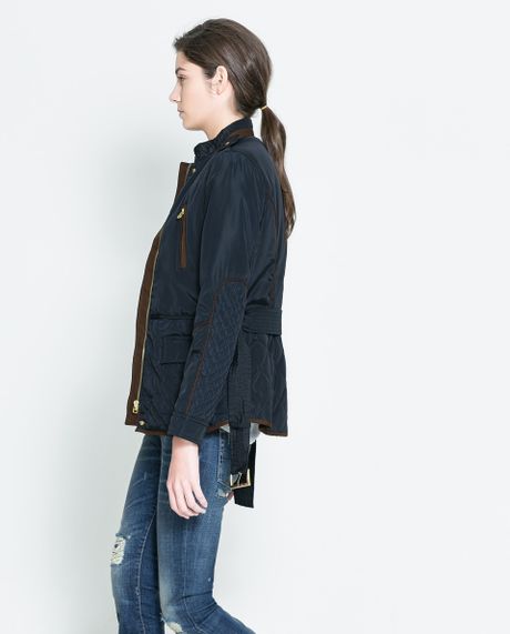 Zara Quilted Jacket with Piping in Blue (Navy blue) | Lyst