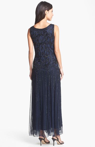 pisarro nights embellished mesh gown navy