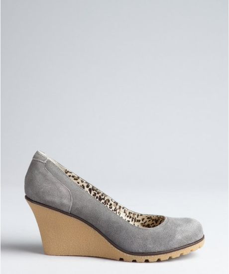 ... Distressed Suede Leopard Print Lined Jolene Wedge in Gray (grey