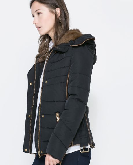 Zara Short Quilted Jacket with Hood in Black | Lyst