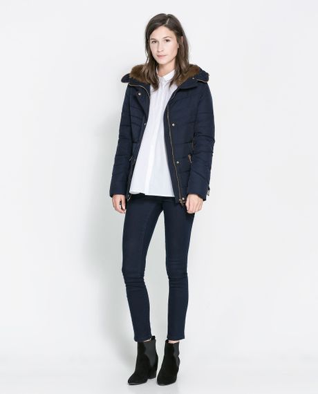 Zara Short Quilted Jacket with Hood in Blue (Navy blue) | Lyst