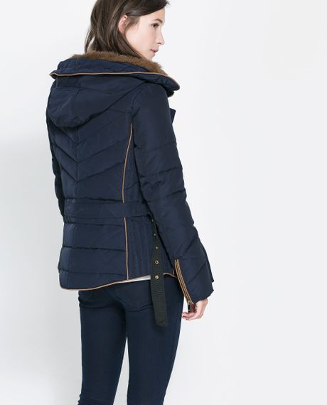 Zara Short Quilted Jacket with Hood in Blue (Navy blue)