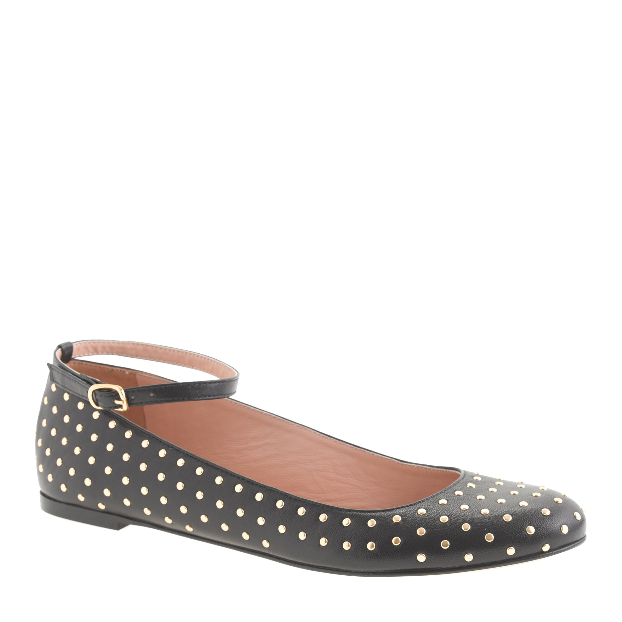 Jcrew Nora Studded Ankle Strap Ballet Flats In Black Lyst