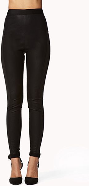Forever 21 High waisted Faux Leather Pants in Black | Lyst