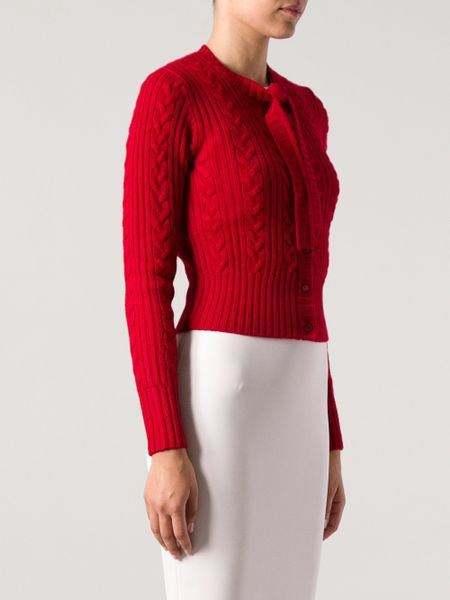 Dolce & Gabbana Cable Knit Cardigan in Red | Lyst