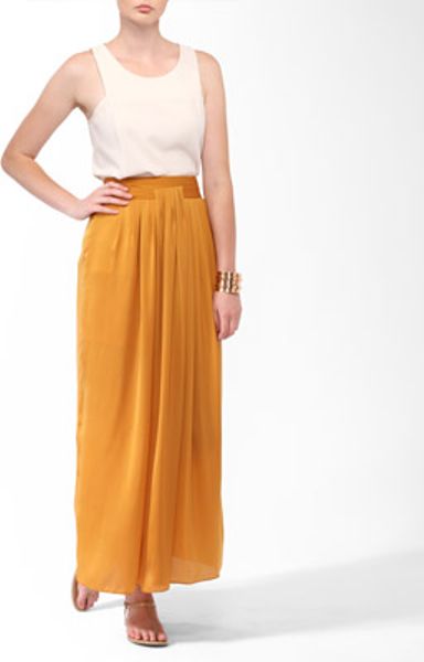 Forever 21 Pleated Satin Maxi Skirt in Orange (ASPEN GOLD) Forever 21 Pleated Satin Maxi Skirt in Orange (ASPEN GOLD)