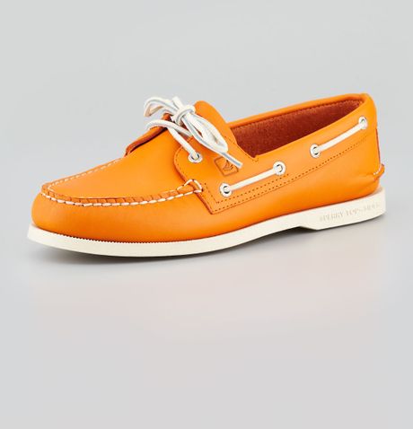 orange sperry boat shoes