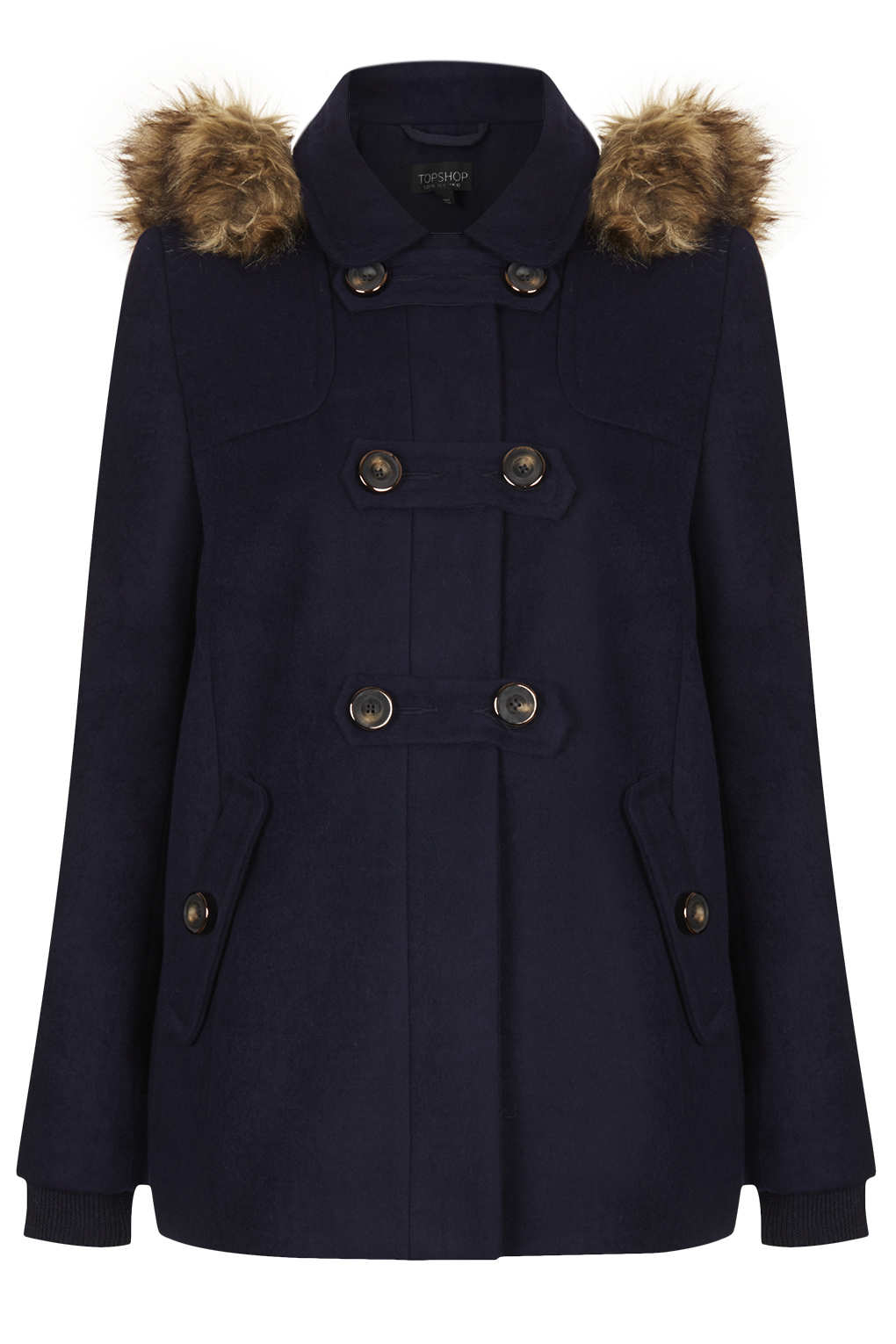 Fur Hooded Swing Coat in Blue (NAVY BLUE) Lyst