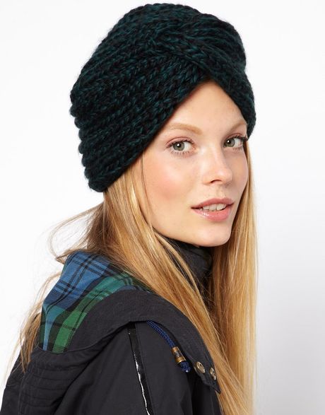 Asos Asos Knitted Turban Hat in Green | Lyst