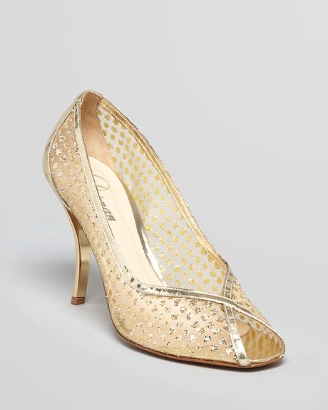 Delman Peep Toe Evening Pumps Anika High Heel in Gold | Lyst