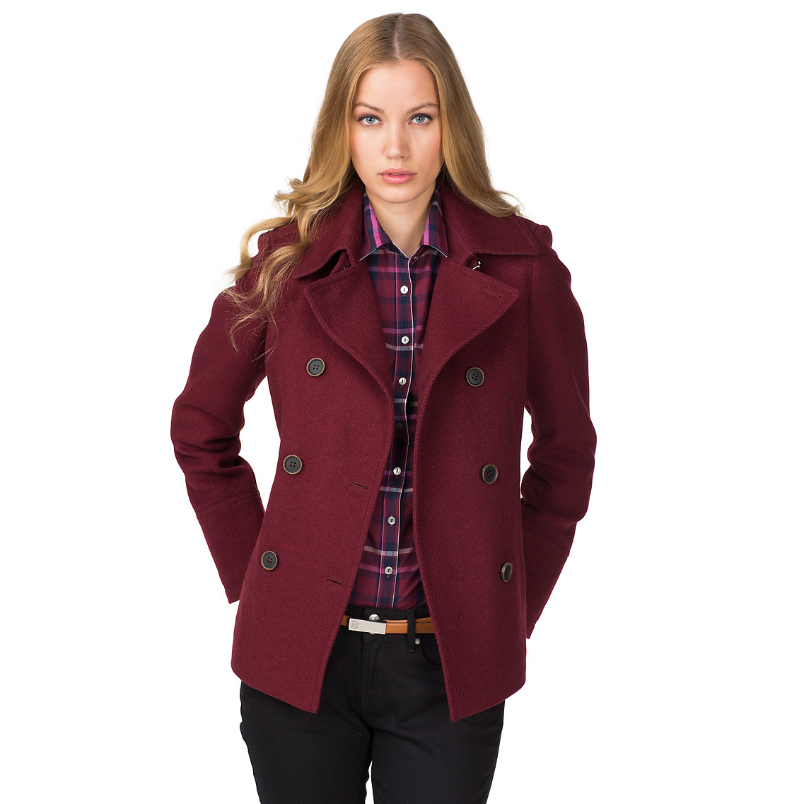 Tommy Hilfiger Classic Wool Pea Coat in Purple (tawny port-eur) | Lyst