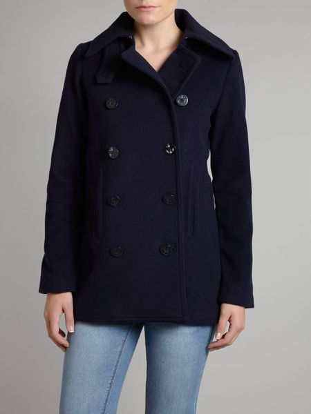 Lauren By Ralph Lauren Pea Coat Double Brested Coat in Blue (Navy) | Lyst