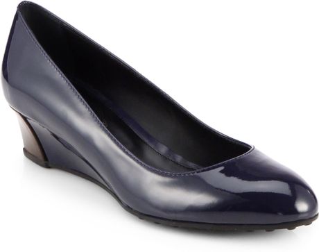 navy leather wedge
