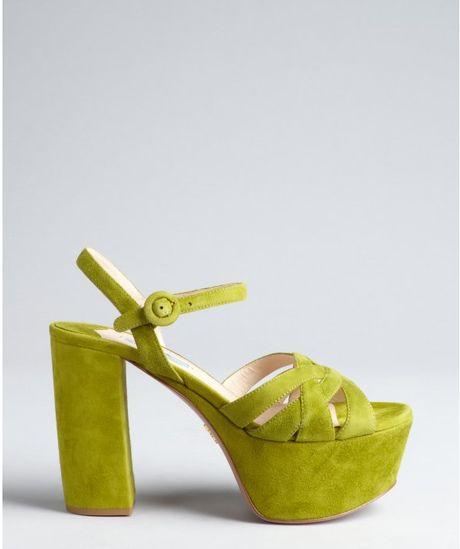 Prada Chartreuse Suede Cutout Chunky Platform Sandals in Green ...