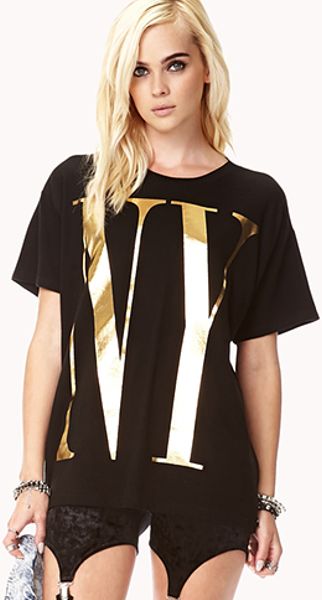 Forever 21 Big City Tee in Black (BLACKGOLD) | Lyst