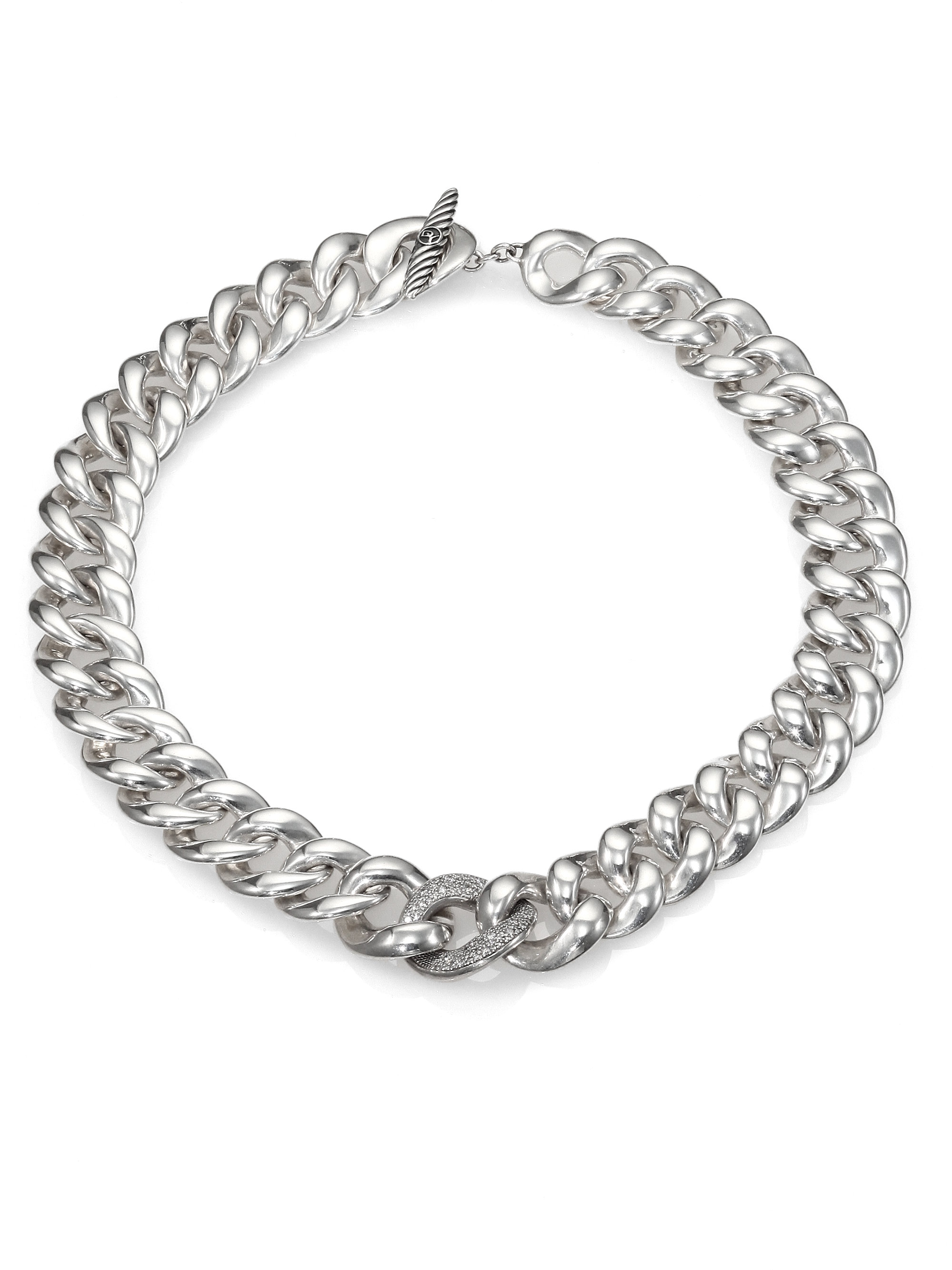 David Yurman Diamond Sterling Silver Link Chain Necklace in Silver Lyst