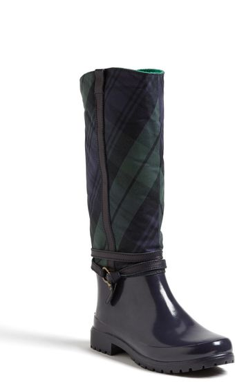 Sperry Topsider Shoes Everham Rain Boot Women's Navy Rubber / Green Plaid shoes boots