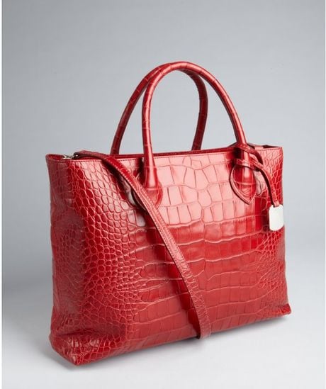 Furla Red Croc Embossed Leather Martha Top Handle Bag in Red | Lyst
