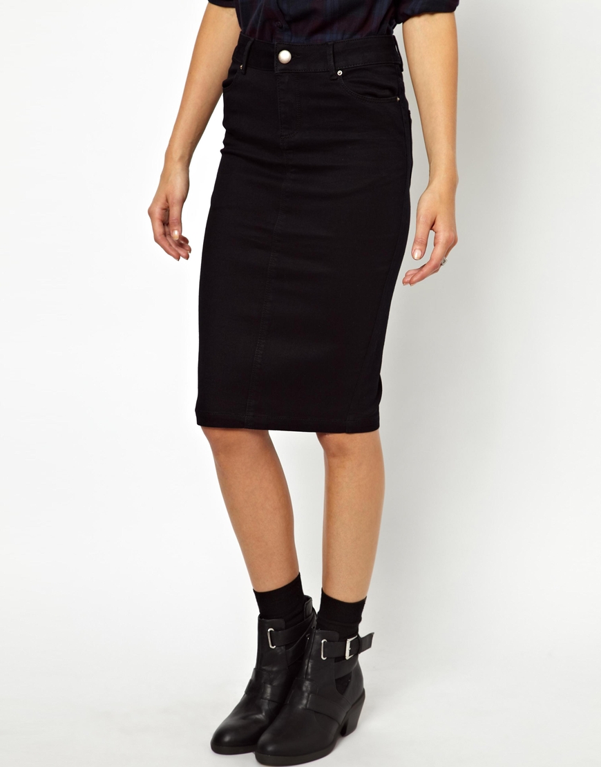 Asos Ultra Denim Pencil Skirt In Black Lyst