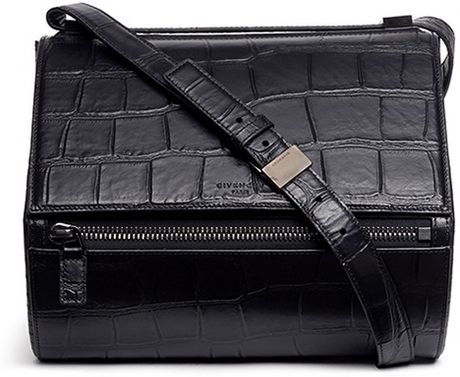 Givenchy Pandora Box Medium Embossed Croc Leather Bag in Black | Lyst