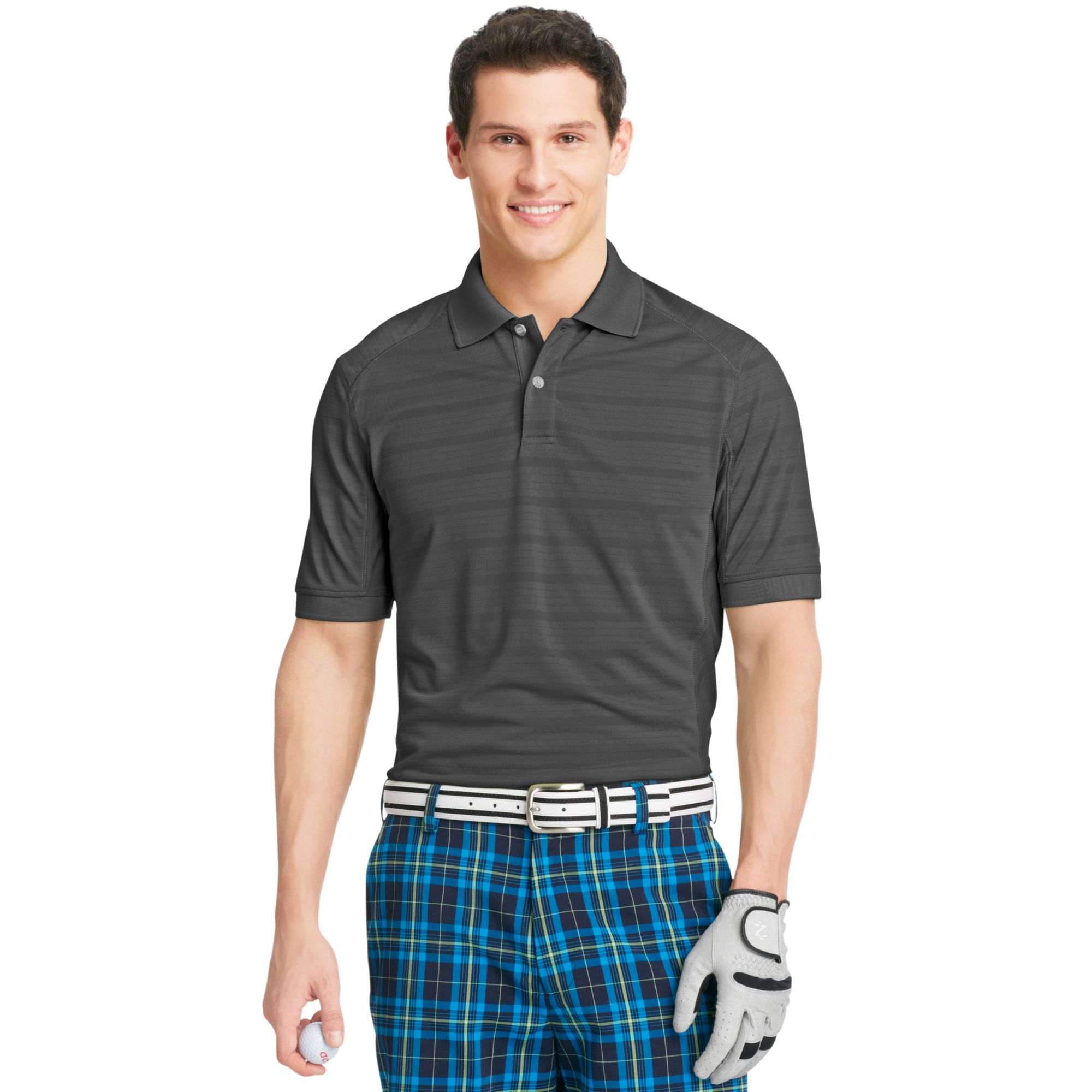 Izod Izod Golf Shirt Slimfit Shortsleeve Textured Striped Performance Polo in Gray for Men