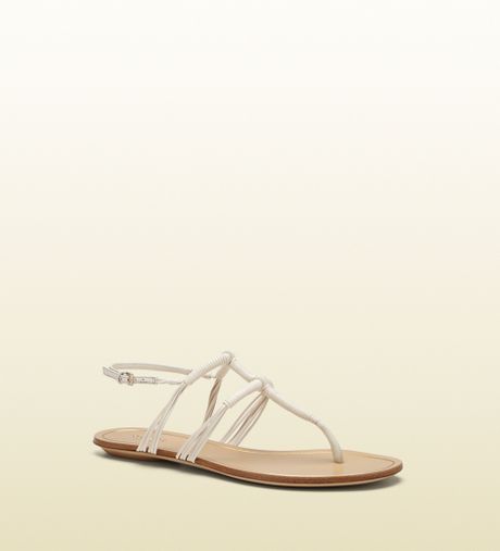 Gucci Anita Leather Thong Sandal in Beige (white) | Lyst
