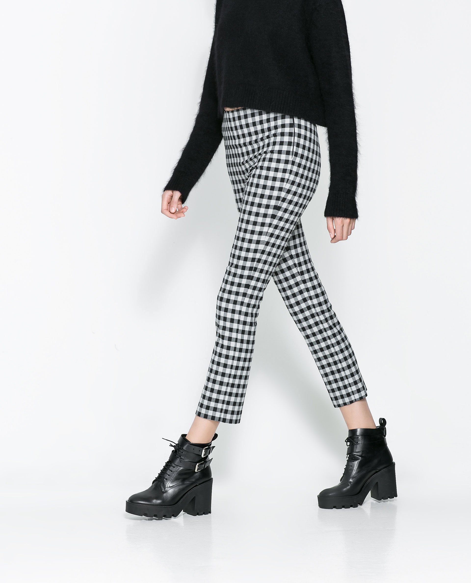 zara black and white trousers