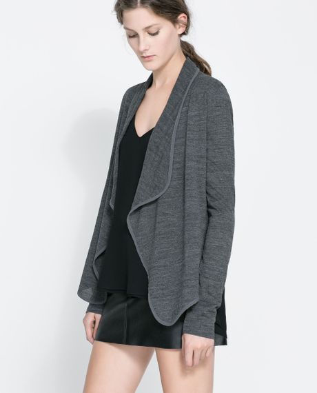 Zara Cardigan with Tuxedo Collar in Gray (Grey marl) | Lyst