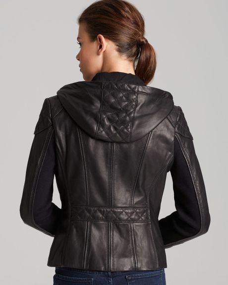 michael kors leather hooded jacket