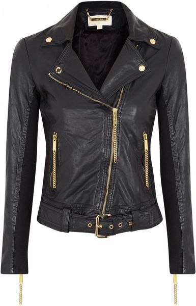 Michael By Michael Kors Chain Embellished Leather Jacket in Black