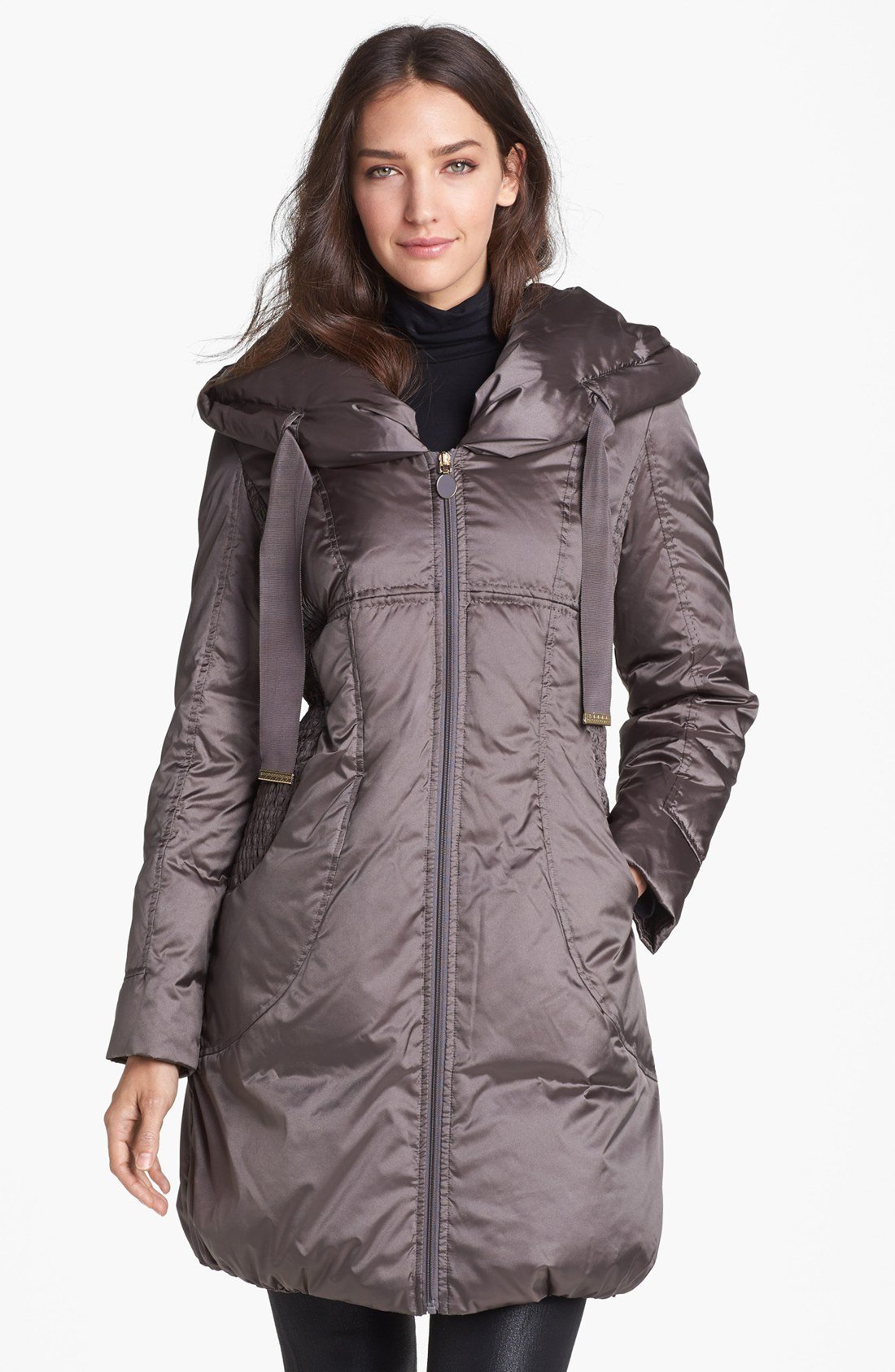 grey hooded down jacket